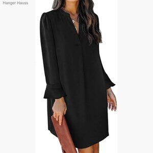 V-Neck Long Sleeve Mini Dress Polyester Casual Flowy Tunic